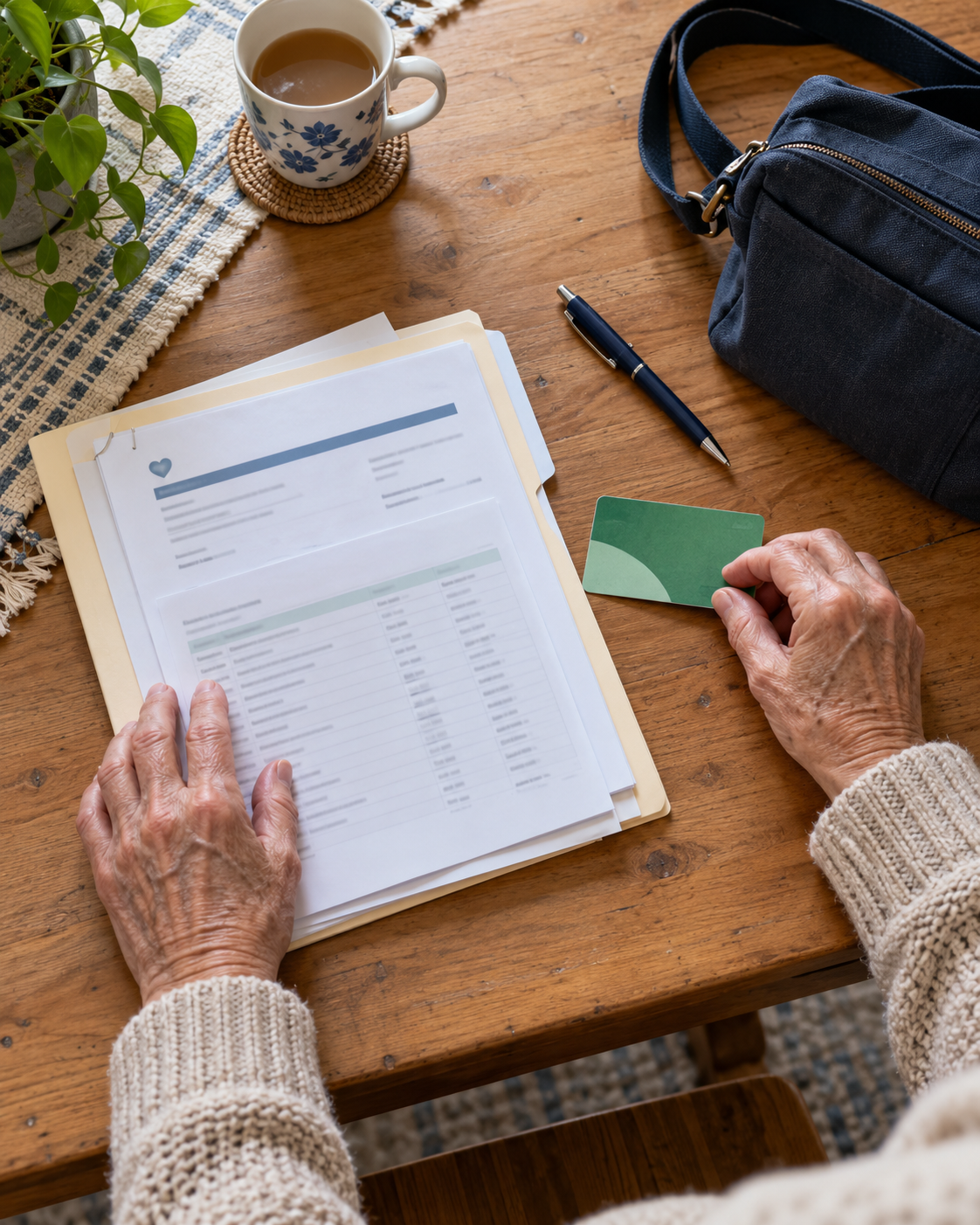 Illustrative patient preparing a health card and medical reports