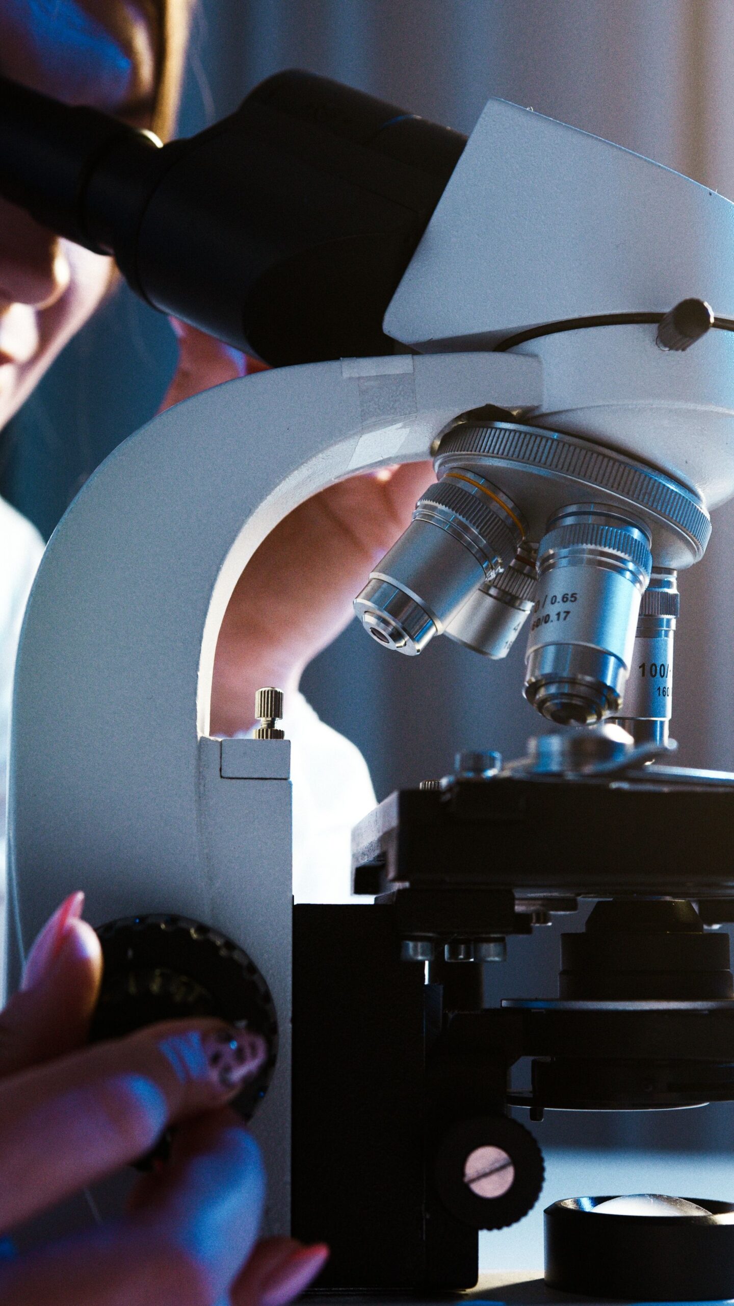 Close-up of a laboratory microscope